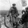 Капитан 3 ранга Г. Васильев на мостике С-15. Возвращение из боевого похода. Екатерининская гавань. 1943 г.